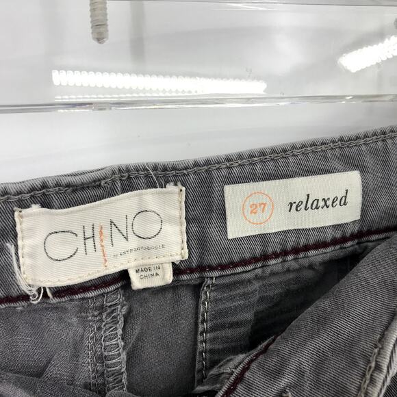 Chino By Anthropologie Relaxed Pants 27 Mid Rise Stretch Pockets Straight Gray - Picture 3 of 7